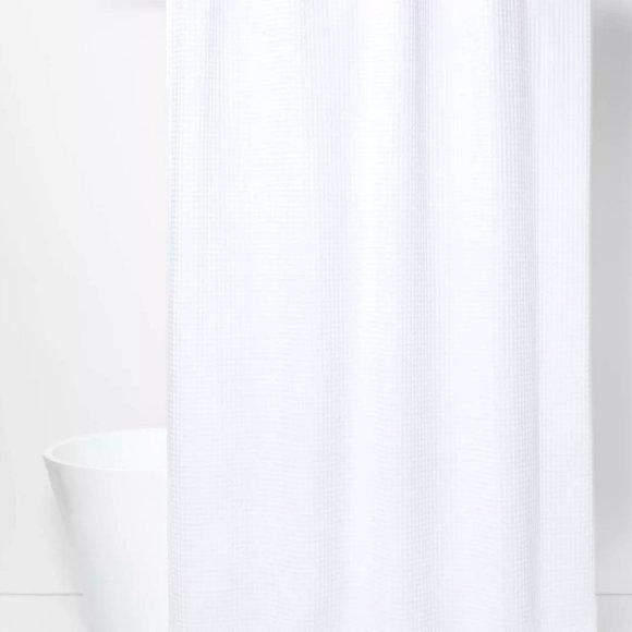 Waffle Weave Shower Curtain w/hooks - Picture 1 of 4